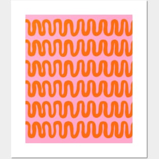 Squiggly Linear Pattern in Pink and Orange Stripes Posters and Art